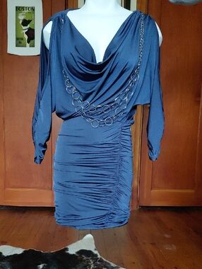 Women’s Dark Gray Draped Cowl Ruched Cocktail Dress